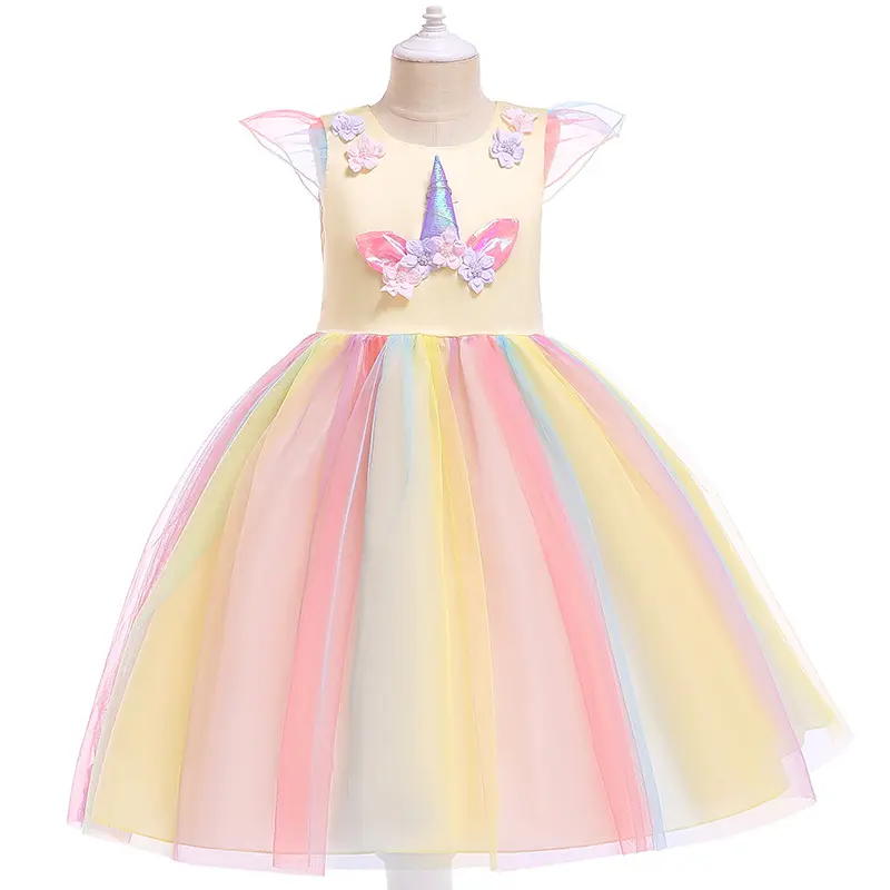 Children Unicorn Party Lace Princess Dress up Flower Gilr Dresses Kids girl wedding party Dress