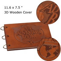 Album photo d'anniversaire, notre livre d'aventure, album de scrapbooking avec couverture en bois 3D, design globe, 11,6 x 7,5 pouces, 60 pages