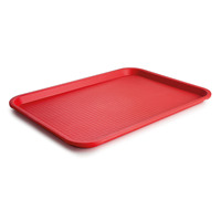 Bandeja de Servicio Duradera de Plástico Rojo para Comida Rápida, 12x16 Pulgadas, Diseño Cuadrado, Superficie Antideslizante