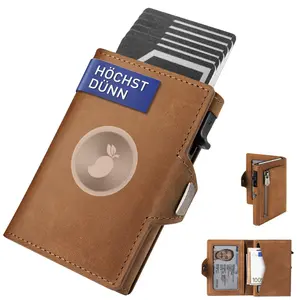 Vendita calda Rfid blocco Popup in metallo porta carte in pelle Air Tag portafoglio Bifold portafoglio minimalista con Airtag