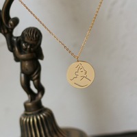Collier pendentif rond en acier inoxydable plaqué or 18 carats, motif visage abstrait peint à la main, pour femme, vente en gros