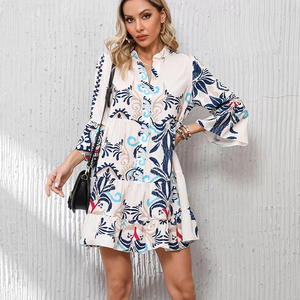 2025 Local Us Stock entrega rápida al por mayor moda Boho poliéster Tribal estampado suelto vacaciones bohemio Boho Mini vestido - Product Image 1