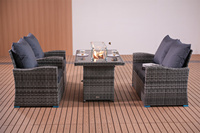 Mobilier d'extérieur Ensemble de conversation pour balcon avec table de foyer Canapé chauffant de patio Ensemble de conversation pour jardin avec foyer à gaz