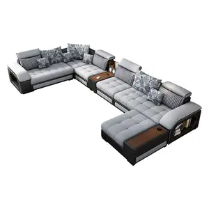 Hot saling U Shape Sectional Sofa Living Room Luxury USB Charging Audio Sofas Set Modern American style smart fabric Furniture