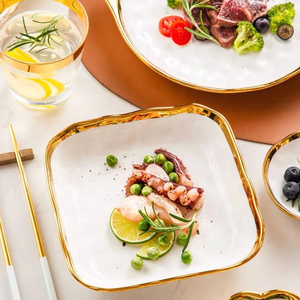 Bắc Âu Phong Cách Sang Trọng Chất Lượng Cao Gốm Bộ Đồ Ăn Các Món Ăn Và Tấm Bát Vàng Rim Sứ Đặt Bữa Ăn Tối Gốm Bộ Đồ Ăn - Product Image 3