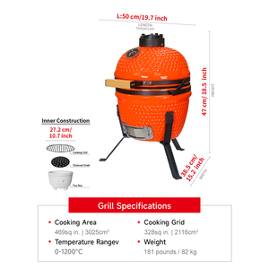 Horno Tandoor Mini SEB KAMADO de 13 Pulgadas, Ahumador en Forma de Huevo Rojo, Asadores de Carbón, Parrilla Kamado Portátil - Product Image 2