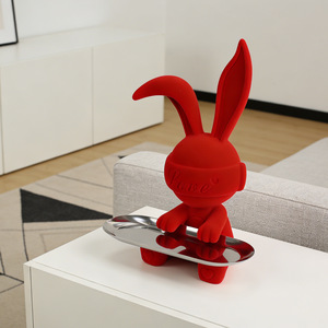 Bunny Key <b>Storage</b> <b>Tray</b> Red Flocked Synthetic Resin Contemporary Design Living Room Desktop Decoration - Product Image 3