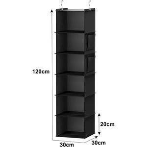 Hanging Closet Organizer 6 Shelf Black Non Woven Fabric <b>Storage</b> For Clothing Behind Door Wall Mount - Product Image 3