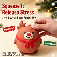 Nouveau Jouet Squishy Renne Mignon de Noël à Remontée Lente Anti-Stress Sensoriel à Presser Cadeau Unisexe 14+ en TPR Amusant