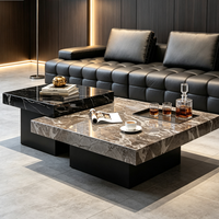 Ensemble de table en pierre de luxe minimaliste italien, adapté à un salon simple, table basse carrée haut de gamme créative