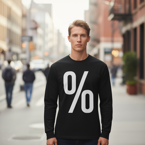 T-shirt a maniche lunghe con stampa Percent Sign, nera e bianca, abbigliamento casual unisex - Product Image 3