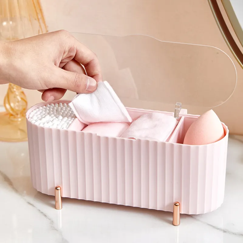 Cotton Holder Makeup Organizer Cosmetic Storage Box Dustproof Clear Cover Plastic Cosmetic Organizer