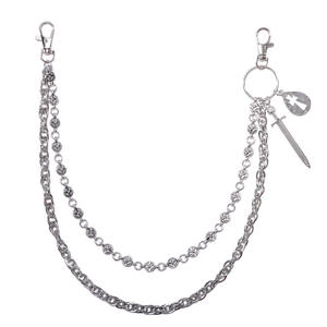Double Layer Metal <b>Cross</b> <b>Chain</b> For Pants Sword Shape Hollow Pendant Tibetan Silver Waist <b>Chain</b> Casual Fashion Body <b>Chain</b> - Product Image 5