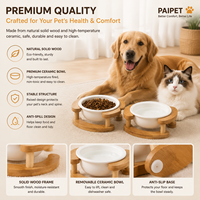 Bol pour animaux de compagnie en céramique surélevé PAIPET, support en bois pour bol pour animaux de compagnie avec 2 bols, bol pour nourriture pour chat et chien protégeant le cou, vente en gros personnalisée
