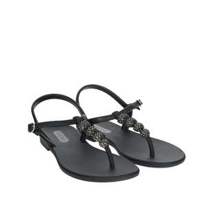 Grendha Women's <b>Flat</b> <b>Sandal</b> Black T-Strap Beaded Design Casual Wear - Product Image 5