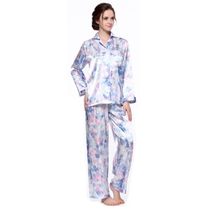 20236 Custom Lady Satin <strong>Pyjamas</strong> Women's Long-Sleeve Summer Loungewear Sets Simple Style <strong>Thermal</strong> Satin Pajamas for Spring Season - Product Image 6