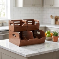 Caja de Almacenamiento de Madera Maciza de Gran Capacidad para Patatas y Verduras, Contenedor Rectangular para Organización de Cocina, Técnica de Lacado para Vajilla
