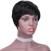 Perruque de cheveux naturels coupe Pixie pour femmes, coupe au carré, sans dentelle, courts, 3 pièces, HC03-QT
