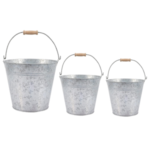 Tùy Chỉnh 5L 10L 15L Thép Mạ Kẽm Xô Hoa Kim Loại Trồng Cho Ngoài Trời Nhà Máy Trang Trí Nội Thất Lò Sưởi Tro Xô Ngâm Màu Xám - Product Image 1