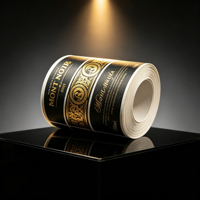 Etiquetas Adhesivas en Rollo de Papel Impermeable Personalizadas de Alta Calidad con Logotipo Dorado en Relieve para Vino, Cerveza, Whisky, Vodka, Tequila
