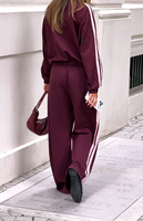 Survêtements rayés bordeaux et rose personnalisés en gros – Ensemble décontracté sexy, sportif, oversize, zippé, pour le quotidien et le streetwear