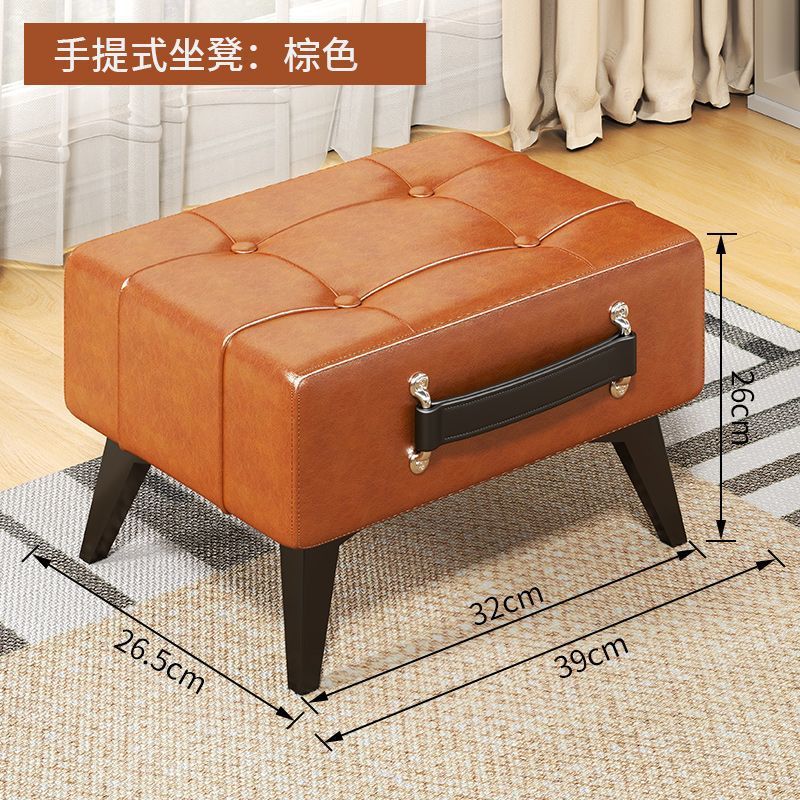 Square handbag stool in brown waxed leather
