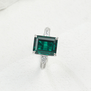 Anillo de Plata 925 con Esmeralda Cultivada, Brillante y Elegante, en Forma Cuadrada, para Compromiso, Propuesta de Matrimonio, Regalo Diario para Chicas, Sorpresa L - Product Image 4