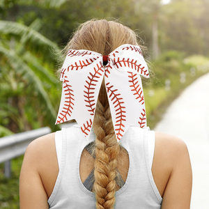 Attache-cheveux personnalisée faite à la main pour filles, style cheerleader, pour softball, sport, football, avec nœud en ruban gros-grain pailleté - Product Image 2