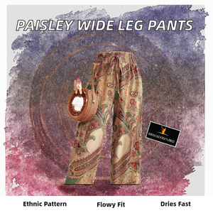 Pantalon Palazzo Imprimé Paisley pour Femme, Tissu Ethnique Tropical, Coupe Droite Longue, Style Bohème Anti-Plis Taille Haute - Product Image 2