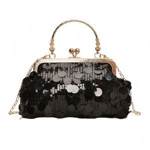 Bolso de mano cuadrado de lujo para mujer cartera de mano con borlas y diamantes de imitacion para noche con cadena para hombro - Product Image 1