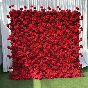 GJ-WA8018 Großhandel Seiden blumen wand paneel rollen Blumen wand hintergrund 8ft x 8ft weiße Rose Hochzeits blumen wand hintergrund auf