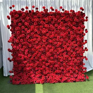 GJ-WA8018 gros soie fleur panneau mural retrousser fleur mur toile de fond 8ft x 8ft blanc rose mariage fleur mur toile de fond