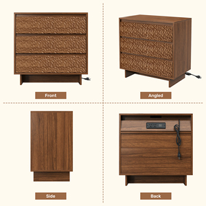 Chevet moderne en bois à 3 tiroirs avec ports USB, prises de courant, poignée cachée imperméable pour chambre à coucher, salon, hôpital, salle à manger - Product Image 6