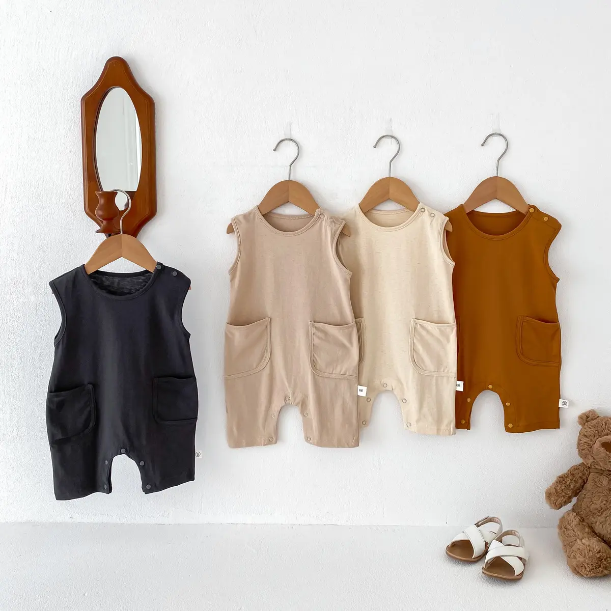 2024 Zomer Baby Dunne Effen Kleur Mouwloze Klimkleding Baby Jongens En Meisjes Gaan Romper