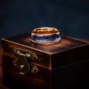 Factory Price 24K Gold Meteorite Lapis Lazuli Stone Rings Tungsten Jewelry Tungsten Carbide Gold Rings Tungsten Rings For Women