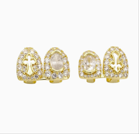 Grillz Hip Hop Double Croix pour dents, sertis de zircone cubique, couvre-dents creux, bijoux de performance pour hipsters et rappeurs, vente en gros