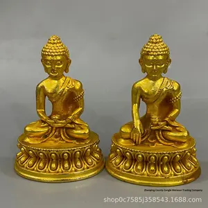 Statua di <span class=keywords><strong>Buddha</strong></span> Dorata - Figurina Buddista Dorata per Meditazione con Base a Loto, Decorazione Religiosa per la Casa e Ornamento da Collezione Spirituale - Product Image 5