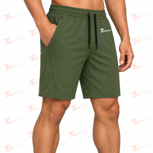 <b>Men's</b> Green Quick Dry Bermuda <b>Shorts</b> with Drawstring Waist and Front Logo Casual Fit Solid Color Casual Sweat <b>Shorts</b> for <b>Men</b> - Product Image 2
