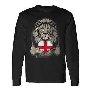 Camiseta de manga larga con bandera de Inglaterra y corazón de león, unisex, cuello redondo, impresión digital, deportes y juegos - Product Image 1