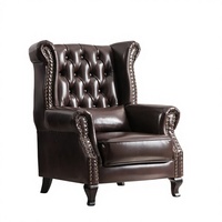 Fauteuil Tigre Style Campagne Américaine Vintage avec Boutons Capitonnés, Canapé en Bois à Dossier Haut, Chaise Simple pour Petits Espaces, Mobilier de Maison