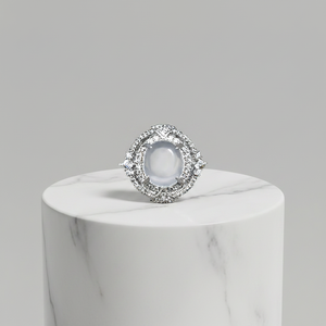 Natural white <b>crystal</b> ladies' copper-plated rhodium-inlaid <b>ring</b> with oval-shaped band and claw-set classic design - Product Image 3