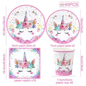 Precio de fábrica 40 piezas desechables unicornio fiesta plato de papel <span class=keywords><strong>Kit</strong></span> fiesta vajilla conjunto para niños fiesta de cumpleaños proveedores - Product Image 2