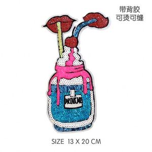 Factory Sale Kawaii Big Size Embroidery Iron on Watermelon Ice Cream <b>Drinks</b> Lollipop Sequin Patch for Tshirt Hoodies - Product Image 2