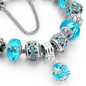 Pulseras Clásicas con Dijes de Cristal y Circonita, Diseño de Flor en Plata y Oro, 19 cm, Regalo de Boda para Mujer - Product Image 3
