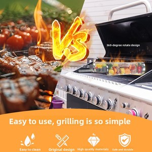 Cesta de asar rodante de acero inoxidable <span class=keywords><strong>con</strong></span> asa, rejilla cilíndrica de malla de alambre para vegetales y carne, para camping y barbacoa al aire libre - Product Image 4