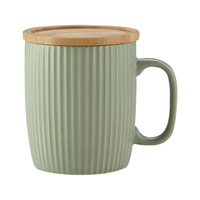 Mug en céramique émaillée avec couvercle, motif vertical, pour café et eau au bureau