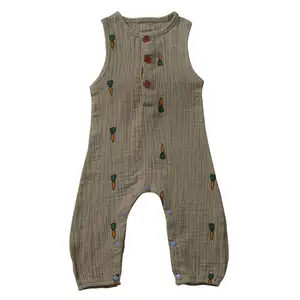 Trẻ sơ sinh bé trai bé gái Romper Jumpsuit cotton linen không tay Ruffled bodysuit trẻ sơ sinh mùa xuân mùa hè quần áo trang phục