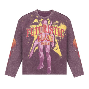 <span class=keywords><strong>T</strong></span>-<span class=keywords><strong>shirt</strong></span> a maniche lunghe da uomo personalizzata, pesante, lavaggio acido, oversize, effetto distressed, con applicazioni e borchie in metallo, streetwear, grafica - Product Image 2