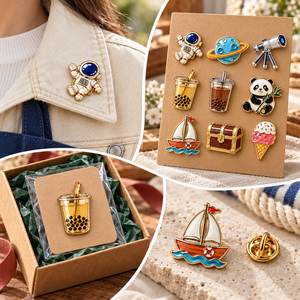 Pins de solapa de metal esmaltados personalizados con diseños de dibujos animados (astronauta, panda, bebidas, barco) coloridos, venta al por mayor OEM ODM - Product Image 2