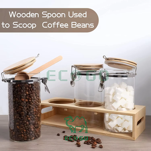 3pcs Glass Coffee Containers With Bamboo Stand <b>Shelf</b> Coffee Canister <b>Set</b> Coffee Bean Storage with Spoon and Holding Rack - Product Image 3